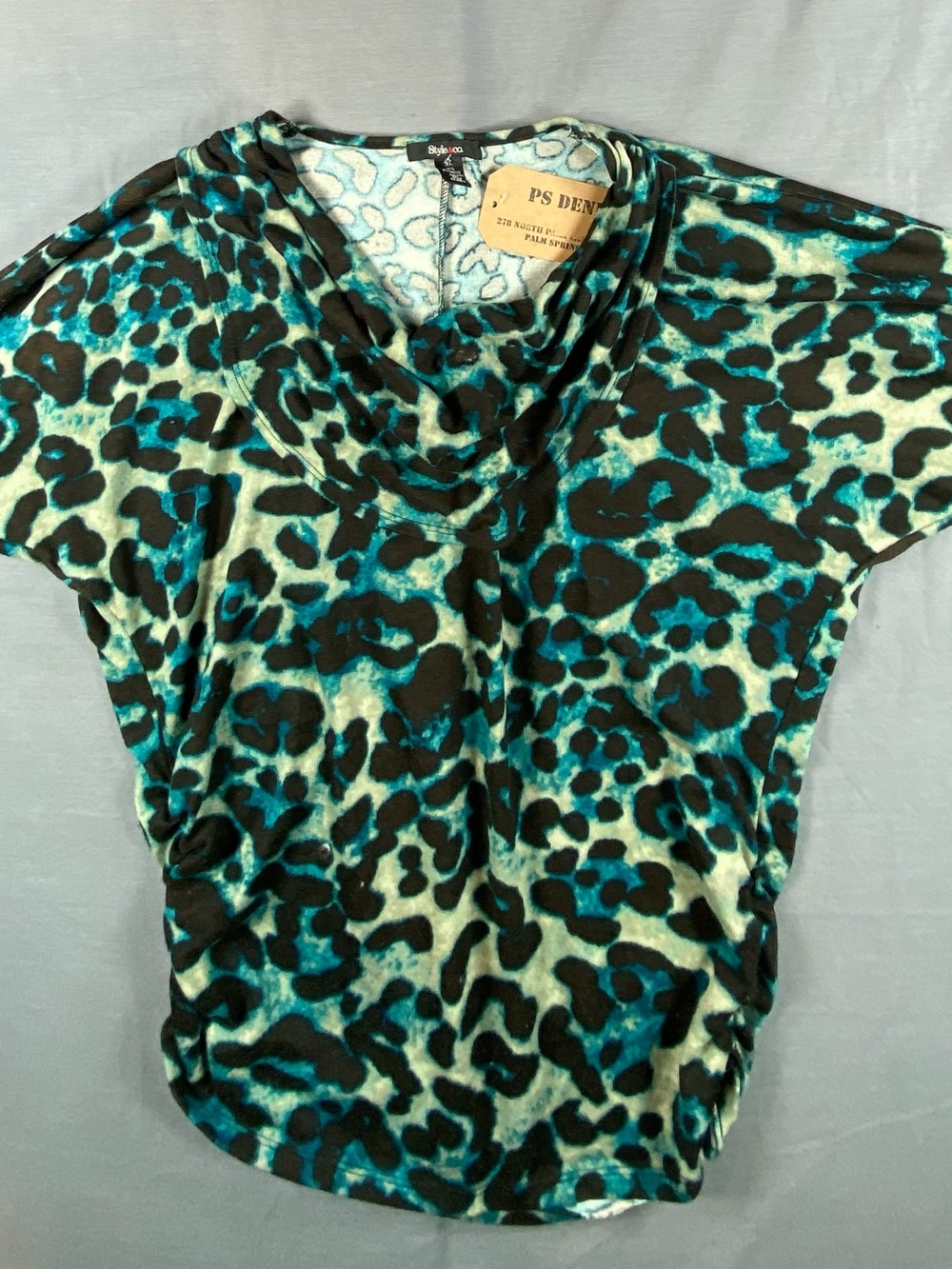 Style & Co. Teal, Black & Mint Animal Print Short Sleeve Top